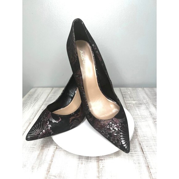 Aldo Black Floral Embroidered Stilettos With 4.5" Heels Womens Size 10 - Picture 11 of 11